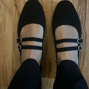 Rothy's Black Double Strap square Flats